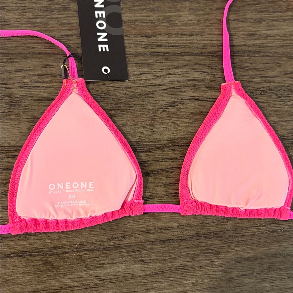 NWT [Oneone] Ariel Hot Pink Tie Triangle Bikini Swimsuit Swim Top Women’s XS - Picture 8 of 10